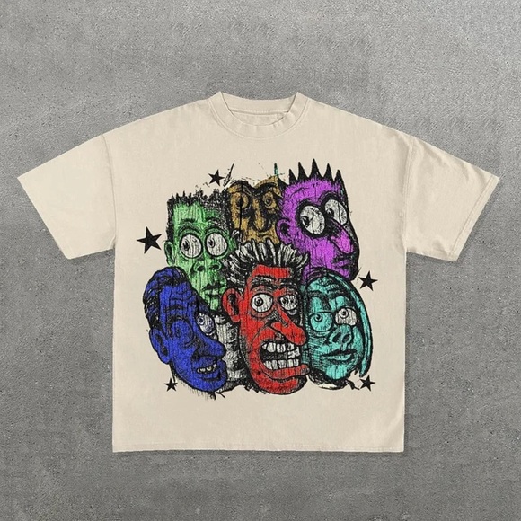 Graphic T-Shirt with Colorful Faces Fear Kills Print Short Sleeve T-Shirt Size M - Picture 1 of 8